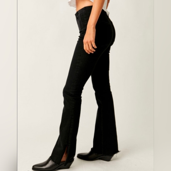 Free People Black Level Up Slit Bootcut  Raw Hem Jeans Size 28 - Picture 4 of 16